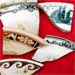 A variety of patterns, clockwise from top left: Empire (Underglaze Print Pattern #6037); Marine (Underglaze Print Pattern #6061); Delray (Underglaze Print Pattern #6052); Madeline (Underglaze Print Pattern #6058); and a mystery pattern.