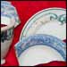 The Blues, clockwise from top left: Hyde Park (Underglaze Print Pattern #6039); St. Louis (Underglaze Print Pattern #7000) - some sources call this pattern Ellwood; Hyde Park again; and Sylvia (Underglaze Print Pattern #6028).  