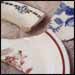 Clockwise from top left: Maythorne (Underglaze Print Pattern #6024); Willow pattern in blue (Underglaze Print Pattern #7007); Underglaze Print Pattern #7003; White Tower topmarked shard; and the bucking bronco pattern (pattern name and number unknown).